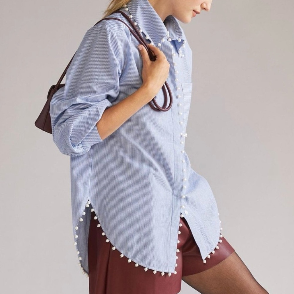 Anthropologie Embellished Buttondown Top - Medium - NWT